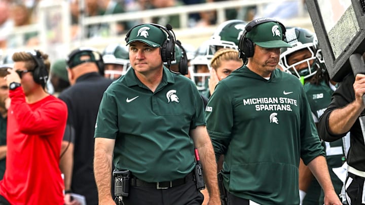 Michigan State's head coach Jonathan Smith look son against Youngstown State during the fourth quarter on Saturday, Sept. 13, 2025, at Spartan Stadium in East Lansing.