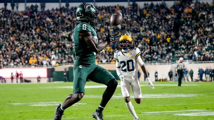Michigan State's Nick Marsh catches a pass at the goal line against Michigan during the fourth quarter on Saturday, Oct. 25, 2025, at Spartan Stadium in East Lansing. Michigan State's Nick Marsh catches a pass at the goal line against Michigan during the fourth quarter on Saturday, Oct. 25, 2025, at Spartan Stadium in East Lansing.