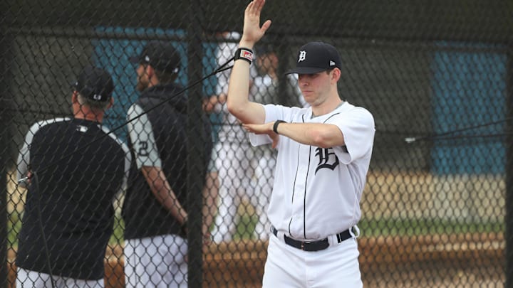 Tigers right-handed pitching prospect Tanner Kohlhepp gets loose during practice at the spring training minor league minicamp Thursday, Feb.17, 2022 at Tiger Town in Lakeland, Florida.
Tigers2 Tigers right-handed pitching prospect Tanner Kohlhepp gets loose during practice at the spring training minor league minicamp Thursday, Feb.17, 2022 at Tiger Town in Lakeland, Florida.
Tigers2