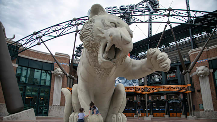 Outside of Comerica Park, home of the Detroit Tigers.