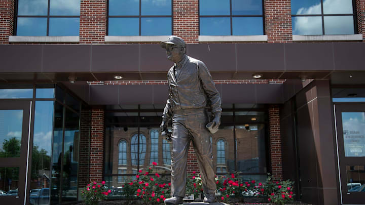 Bo Schembechler statue outside of University of Michigan's Schembechler Hall 