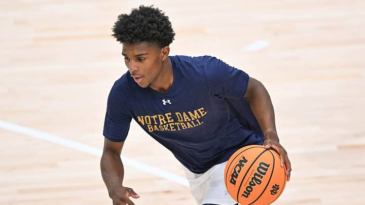 Markus Burton dribbles during practice Tuesday, July 18, 2023, in South Bend.