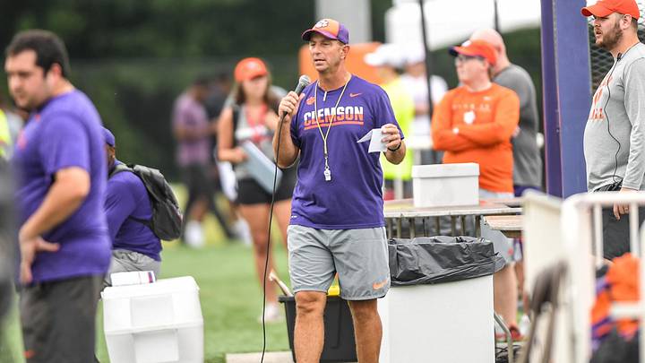 Dabo Swinney welcomes campers on day one in Clemson Wednesday, June 2, 2021.
Dabo Swinney Football Camp 2021 Day One Dabo Swinney welcomes campers on day one in Clemson Wednesday, June 2, 2021.
Dabo Swinney Football Camp 2021 Day One