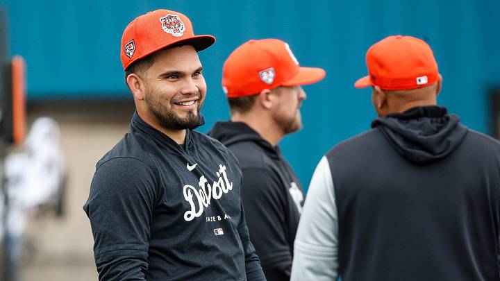 Detroit Tigers catcher Eliezer Alfonzo watches practice during spring training at TigerTown in Lakeland, Fla. on Saturday, Feb. 17, 2024. Detroit Tigers catcher Eliezer Alfonzo watches practice during spring training at TigerTown in Lakeland, Fla. on Saturday, Feb. 17, 2024.