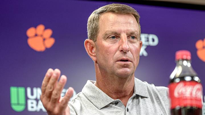 Clemson head coach Dabo Swinney speaks with reporters during Clemson football media day at the Smart Family Media Center. Clemson head coach Dabo Swinney speaks with reporters during Clemson football media day at the Smart Family Media Center.