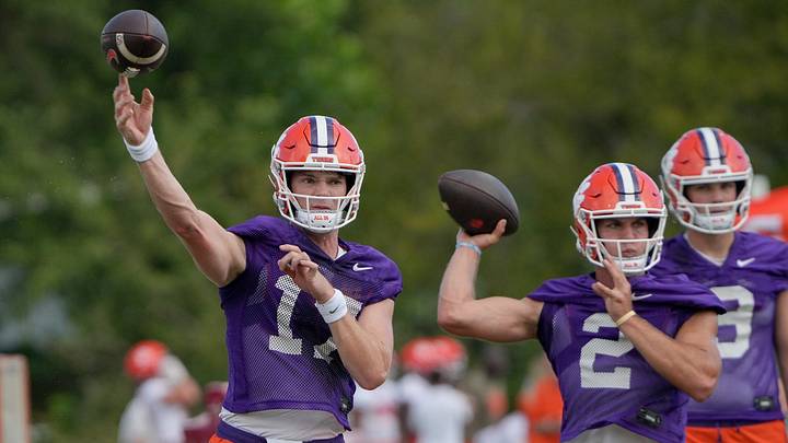 Clemson quarterbacks Christopher Vizzina (17) and Tait Reynolds (2) have been competing for the starting quarterback job. Clemson quarterbacks Christopher Vizzina (17) and Tait Reynolds (2) have been competing for the starting quarterback job.