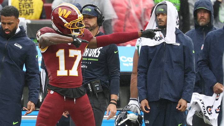 Sep 27, 2026; Landover, Maryland, USA; Washington Commanders wide receiver Terry McLaurin (17) reacts after a catch against the Seattle Seahawks in the first half at Northwest Stadium. Mandatory Credit: Geoff Burke-Imagn Images Sep 27, 2026; Landover, Maryland, USA; Washington Commanders wide receiver Terry McLaurin (17) reacts after a catch against the Seattle Seahawks in the first half at Northwest Stadium. Mandatory Credit: Geoff Burke-Imagn Images