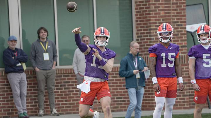 Clemson quarterback Christopher Vizzina (17) during the first Spring football practice open to media in Clemson, SC Friday, Feb 27, 2026.