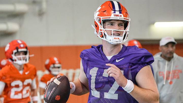 Clemson quarterback Christopher Vizzina (17) during practice in the at the Allen N. Reeves Sports Complex in Clemson, S.C. Thursday, August 6, 2026. Clemson quarterback Christopher Vizzina (17) during practice in the at the Allen N. Reeves Sports Complex in Clemson, S.C. Thursday, August 6, 2026.