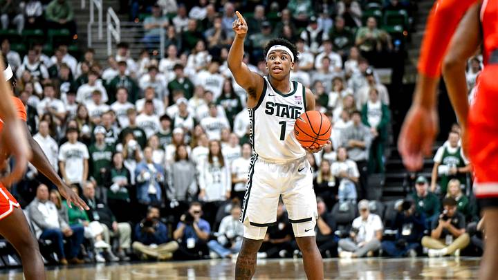 Michigan State's Jeremy Fears Jr. directs teammates during the first half in the game against Bowling Green on Thursday, Oct. 23, 2025, at the Breslin Center in East Lansing. Michigan State's Jeremy Fears Jr. directs teammates during the first half in the game against Bowling Green on Thursday, Oct. 23, 2025, at the Breslin Center in East Lansing.