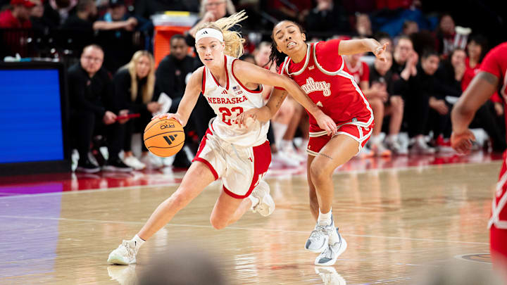 Nebraska guard Britt Prince dribbles into space against Bradley.