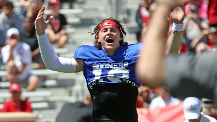 Oklahoma QB John Mateer leads his team at the Crimson Combine.