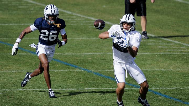 BYU wide receiver Jaron Pula at Spring Camp