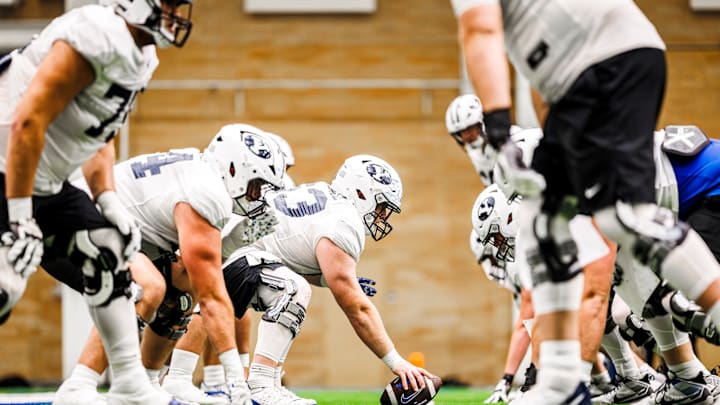 BYU offensive line at Spring Camp