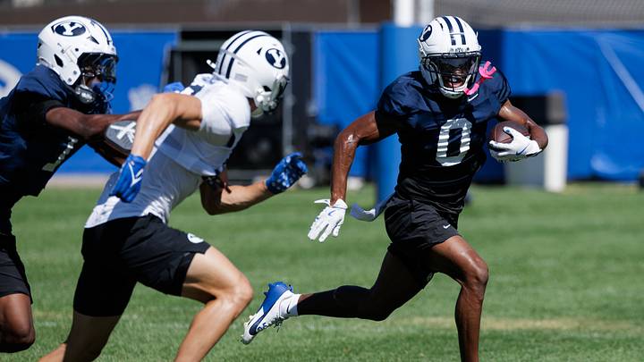 Evan Johnson gets an interception on the final day of BYU Fall Camp Evan Johnson gets an interception on the final day of BYU Fall Camp