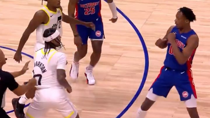 Jordan Clarkson and Ron Holland II very briefly considered fighting during the Jazz - Pistons game on Thursday.