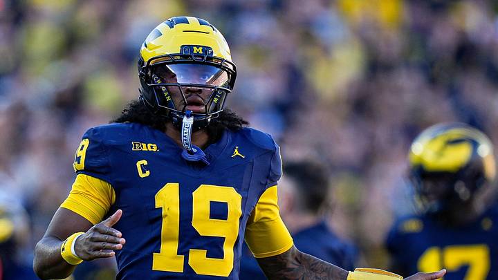 Michigan quarterback Bryce Underwood (19) runs off the field after his pass was intercepted by Penn State during the first half at Michigan Stadium in Ann Arbor on Saturday, Oct. 17, 2026.
