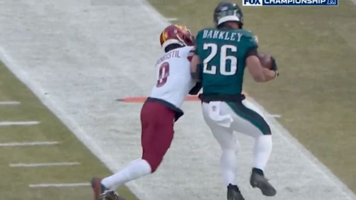 Saquon Barkley gets hit late Saquon Barkley gets hit late