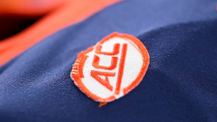 Detailed view of an Atlantic Coast Conference patch on a Syracuse Orange jersey from the 2025 season. 