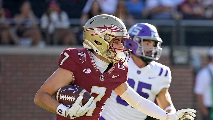 Sep 26, 2026; Tallahassee, Florida, USA;  Florida State Seminoles wide receiver Jasen Lopez (7) returns a kickoff during the second half against the Central Arkansas Bears at Doak S. Campbell Stadium.  Mandatory Credit: Melina Myers-Imagn Images