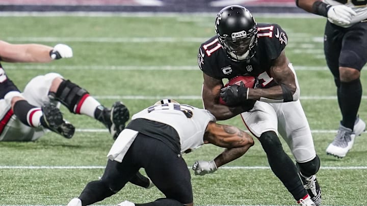 Dec 6, 2020; Atlanta, Georgia, USA; Atlanta Falcons wide receiver Julio Jones (11) runs against New