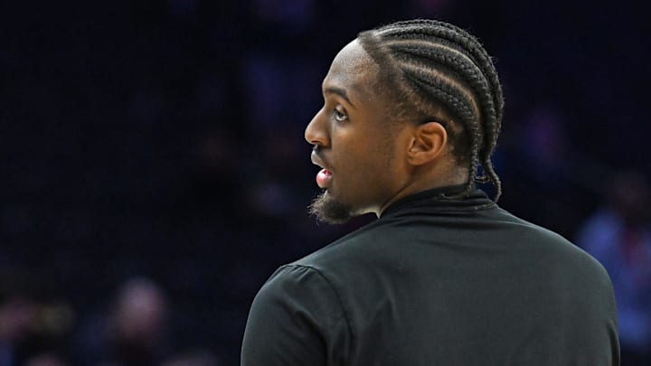 Mar 15, 2026; Philadelphia, Pennsylvania, USA; Philadelphia 76ers guard Tyrese Maxey (0) during warmups against the Portland Trail Blazers at Xfinity Mobile Arena. Mandatory Credit: Eric Hartline-Imagn Images Mar 15, 2026; Philadelphia, Pennsylvania, USA; Philadelphia 76ers guard Tyrese Maxey (0) during warmups against the Portland Trail Blazers at Xfinity Mobile Arena. Mandatory Credit: Eric Hartline-Imagn Images