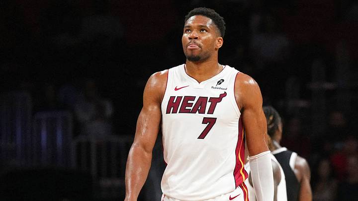 Oct 14, 2026; Miami, Florida, USA; Miami Heat forward Giannis Antetokounmpo (7) walks to center court during a foul call in the first half against the Brooklyn Nets at Kaseya Center. Mandatory Credit: Jim Rassol-Imagn Images Oct 14, 2026; Miami, Florida, USA; Miami Heat forward Giannis Antetokounmpo (7) walks to center court during a foul call in the first half against the Brooklyn Nets at Kaseya Center. Mandatory Credit: Jim Rassol-Imagn Images