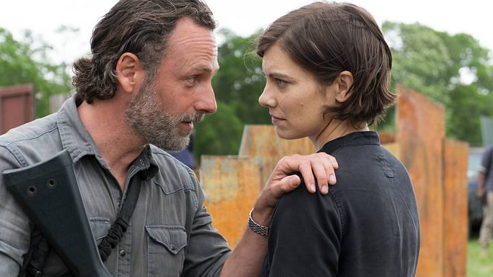 Andrew Lincoln as Rick Grimes and Lauren Cohan as Maggie Rhee in The Walking Dead Season 8, Episode 1 - 