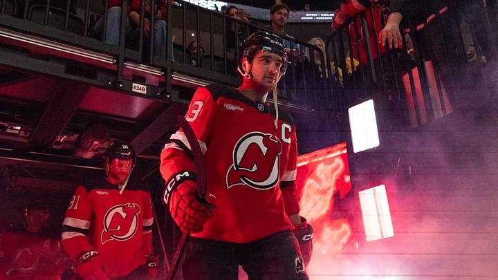 Apr 9, 2026: New Jersey Devils center Nico Hischier (13) makes his entrance to the ice after the first period against the Pittsburgh Penguins at Prudential Center. Mandatory Credit: Luther Schlaifer-Imagn Images Apr 9, 2026: New Jersey Devils center Nico Hischier (13) makes his entrance to the ice after the first period against the Pittsburgh Penguins at Prudential Center. Mandatory Credit: Luther Schlaifer-Imagn Images