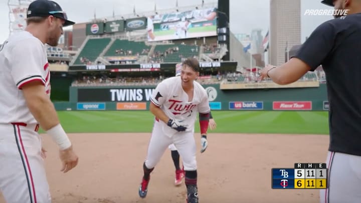 Brooks Lee won the game for the Twins with a perfectly-placed squeeze bunt up the first base line. Brooks Lee won the game for the Twins with a perfectly-placed squeeze bunt up the first base line.