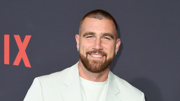 Travis Kelce on the red carpet for the premiere of Netflix's Quarterback