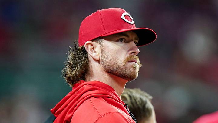 Cincinnati Reds Chris Paddack looks on from the dugout in the eighth inning of a MLB game between the Cincinnati Reds and Washington Nationals, Wednesday, May 13, 2026, at Great American Ball Park in downtown Cincinnati.