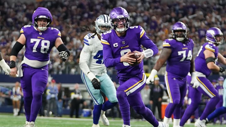 Dec 14, 2025; Arlington, Texas, USA; Minnesota Vikings quarterback J.J. McCarthy (9) scrambles during the first half against the Dallas Cowboys at AT&T Stadium. Mandatory Credit: Raymond Carlin III-Imagn Images Dec 14, 2025; Arlington, Texas, USA; Minnesota Vikings quarterback J.J. McCarthy (9) scrambles during the first half against the Dallas Cowboys at AT&T Stadium. Mandatory Credit: Raymond Carlin III-Imagn Images