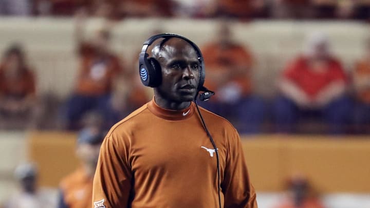Sep 4, 2016; Austin, TX, USA;  Texas Longhorns head coach Charlie Strong during the game against the Notre Dame Fighting Irish at Darrell K Royal-Texas Memorial Stadium. Mandatory Credit: Kevin Jairaj-USA TODAY Sports