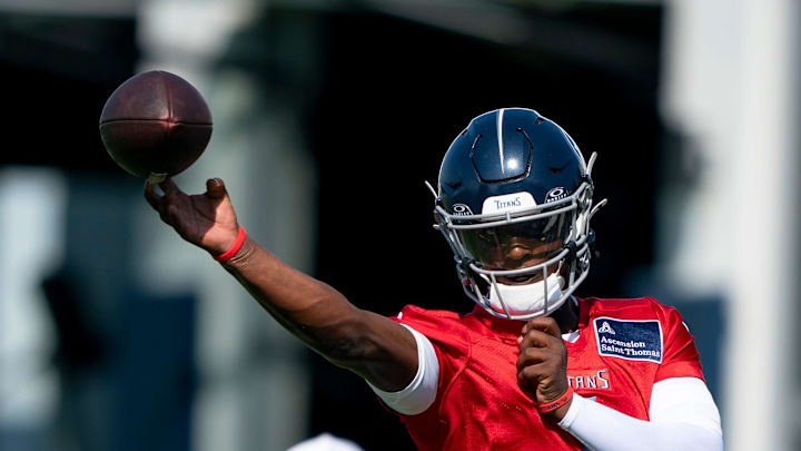 Cam Ward throws during the Tennessee Titans first day of training camp. Cam Ward throws during the Tennessee Titans first day of training camp.
