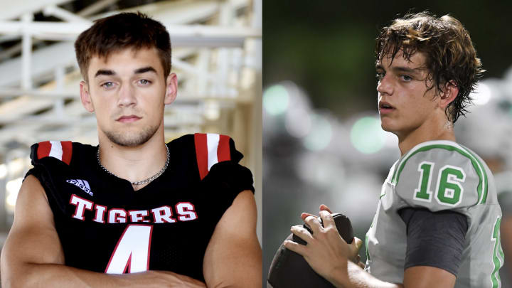 Tackett Curtis, left, got the better of Arch Manning, right, when Many beat Newman in Louisiana high school football in 2022. 