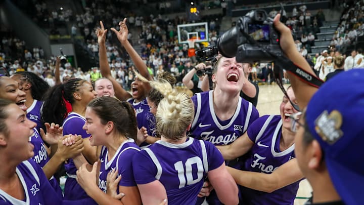 TCU women's basketball celebrates a Big 12 regular season title. 