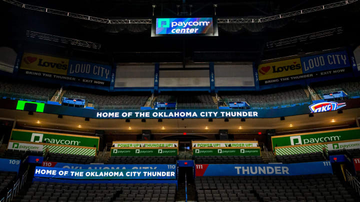 The new Paycom Center logo on the downtown Oklahoma City arena Tuesday, July 27, 2021, in Oklahoma City, Okla. Paycom now has the arena's new naming rights agreement.
Paycom Center The new Paycom Center logo on the downtown Oklahoma City arena Tuesday, July 27, 2021, in Oklahoma City, Okla. Paycom now has the arena's new naming rights agreement.
Paycom Center