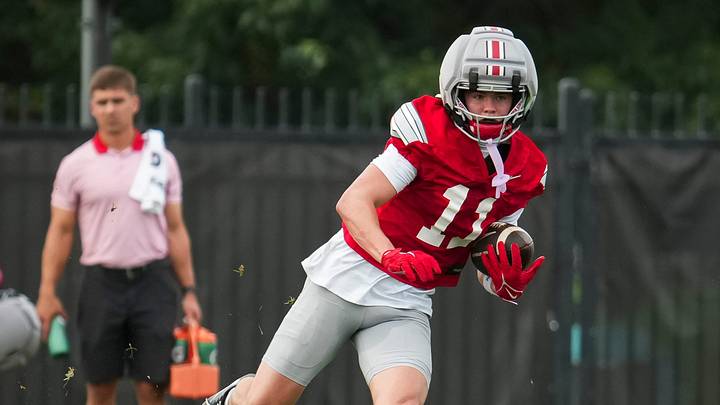 Ohio State Buckeyes wide receiver Brock Boyd (11) runs during the first practice of training camp at the Woody Hayes Athletic Center in Columbus on Aug. 6, 2026. Ohio State Buckeyes wide receiver Brock Boyd (11) runs during the first practice of training camp at the Woody Hayes Athletic Center in Columbus on Aug. 6, 2026.