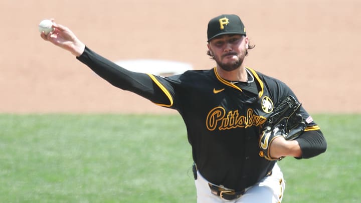 Aug 24, 2025; Pittsburgh, Pennsylvania, USA;  Pittsburgh Pirates starting pitcher Paul Skenes (30) pitches against the Colorado Rockies during the sixth inning at PNC Park. Mandatory Credit: Charles LeClaire-Imagn Images