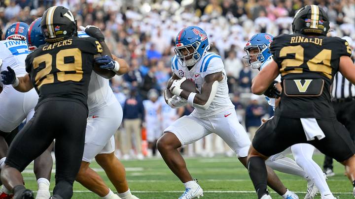 Oct 10, 2026; Nashville, Tennessee, USA; Mississippi Rebels running back Kewan Lacy (5) scores a touchdown against the Vanderbilt Commodores during the first half at FirstBank Stadium. Mandatory Credit: Steve Roberts-Imagn Images Oct 10, 2026; Nashville, Tennessee, USA; Mississippi Rebels running back Kewan Lacy (5) scores a touchdown against the Vanderbilt Commodores during the first half at FirstBank Stadium. Mandatory Credit: Steve Roberts-Imagn Images