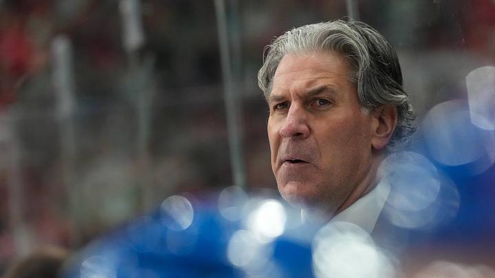 Jan 3, 2026; Raleigh, North Carolina, USA; Colorado Avalanche head coach Jared Bednar looks on against the Carolina Hurricanes during the first period at Lenovo Center. Mandatory Credit: James Guillory-Imagn Images