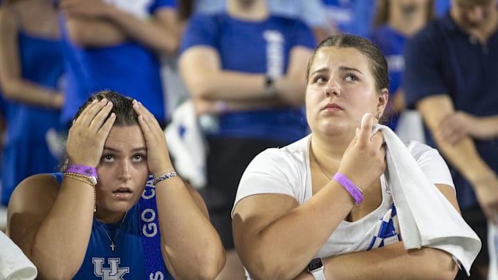 Sep 14, 2024; Lexington, Kentucky, USA; Kentucky Wildcats fans watch the game during the fourth quarter against the Georgia Bulldogs at Kroger Field. Mandatory Credit: Tanner Pearson-Imagn Images
