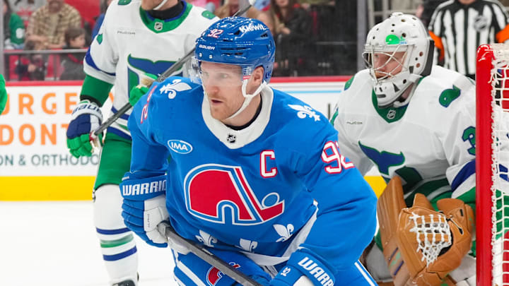 Jan 3, 2026; Raleigh, North Carolina, USA; Colorado Avalanche left wing Gabriel Landeskog (92) skates against the Carolina Hurricanes during the second period at Lenovo Center. Mandatory Credit: James Guillory-Imagn Images