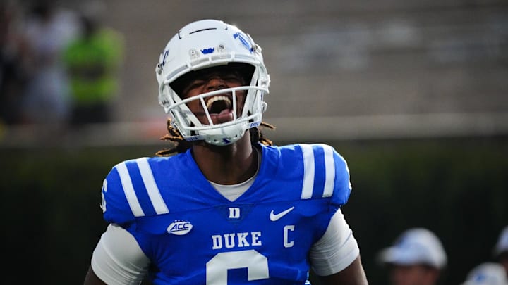 Aug 30, 2024; Durham, North Carolina, USA; Duke Blue Devils quarterback Maalik Murphy (6) reacts before the start of the game against the Elon Phoenix at Wallace Wade Stadium. Mandatory Credit: James Guillory-Imagn Images Aug 30, 2024; Durham, North Carolina, USA; Duke Blue Devils quarterback Maalik Murphy (6) reacts before the start of the game against the Elon Phoenix at Wallace Wade Stadium. Mandatory Credit: James Guillory-Imagn Images