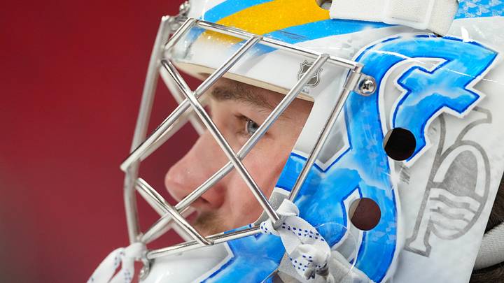 Mar 12, 2026; Raleigh, North Carolina, USA; St. Louis Blues goaltender Joel Hofer (30) looks on during the warmups before the game against the Carolina Hurricanes at Lenovo Center. Mandatory Credit: James Guillory-Imagn Images Mar 12, 2026; Raleigh, North Carolina, USA; St. Louis Blues goaltender Joel Hofer (30) looks on during the warmups before the game against the Carolina Hurricanes at Lenovo Center. Mandatory Credit: James Guillory-Imagn Images