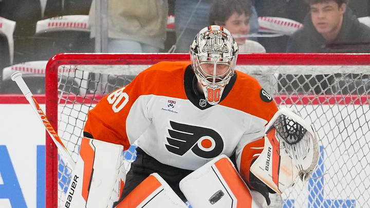 May 4, 2026; Raleigh, North Carolina, USA; Philadelphia Flyers goaltender Dan Vladar (80) watches the shot during the warmups before the game against the Carolina Hurricanes in game two of the second round of the 2026 Stanley Cup Playoffs at Lenovo Center. Mandatory Credit: James Guillory-Imagn Images May 4, 2026; Raleigh, North Carolina, USA; Philadelphia Flyers goaltender Dan Vladar (80) watches the shot during the warmups before the game against the Carolina Hurricanes in game two of the second round of the 2026 Stanley Cup Playoffs at Lenovo Center. Mandatory Credit: James Guillory-Imagn Images