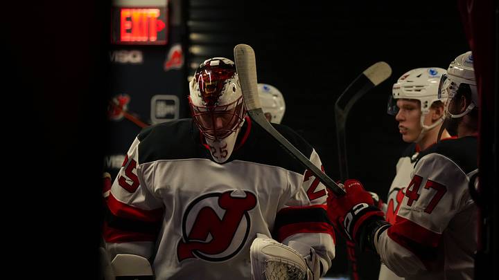 Mar 28, 2026; Raleigh, North Carolina, USA; New Jersey Devils goaltender Jacob Markstrom (25) comes out of the locker room before the start of the game against the Carolina Hurricanes at Lenovo Center. Mandatory Credit: James Guillory-Imagn Images Mar 28, 2026; Raleigh, North Carolina, USA; New Jersey Devils goaltender Jacob Markstrom (25) comes out of the locker room before the start of the game against the Carolina Hurricanes at Lenovo Center. Mandatory Credit: James Guillory-Imagn Images