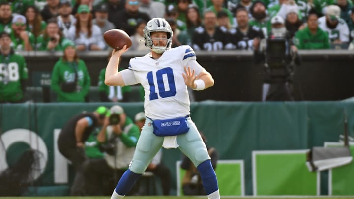 Dallas Cowboys quarterback Cooper Rush (10) throws a pass against the Philadelphia Eagles Dallas Cowboys quarterback Cooper Rush (10) throws a pass against the Philadelphia Eagles
