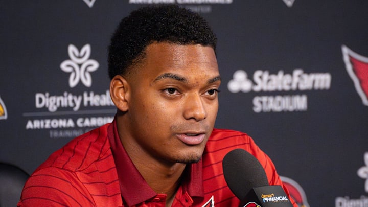 Arizona Cardinals second-round draft pick Will Johnson speaks to the media at the Arizona Cardinals training center on May 8, 2025, in Tempe.